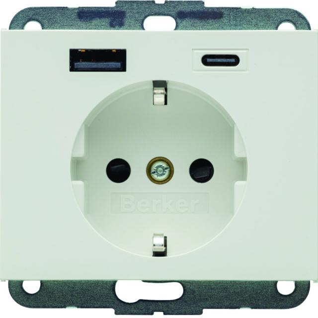 K.1 Gniazdo SCHUKO z ładowarką USB A+C 20W PD, biały połysk