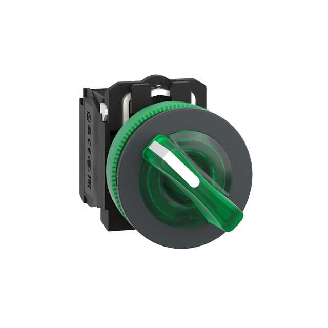 Harmony XB5 Przełącznik podświetlany zlicowany plastik zielony fi30 2 położeniowy stabilny 110-120 V XB5FK123G5 Schneider