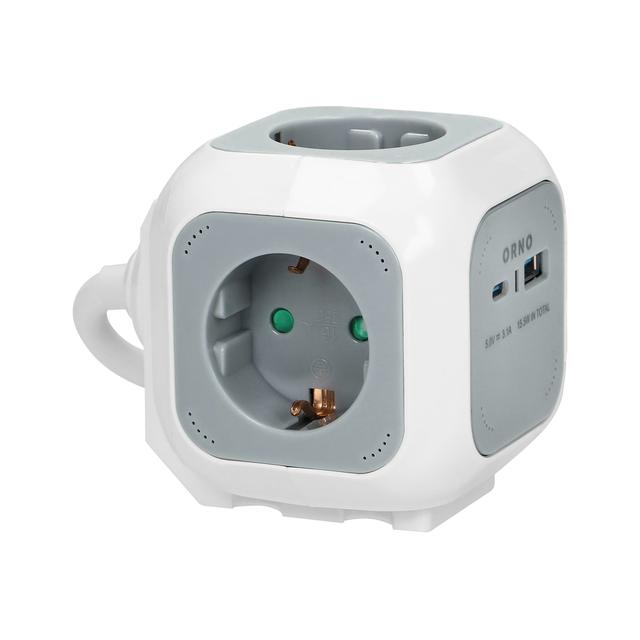 Przedłużacz 4x2P+Z (Schuko) ładowarka USB A+C Quick charge 1,4m H05VV-F 3x1,5mm2 szary OR-AE-13247(G