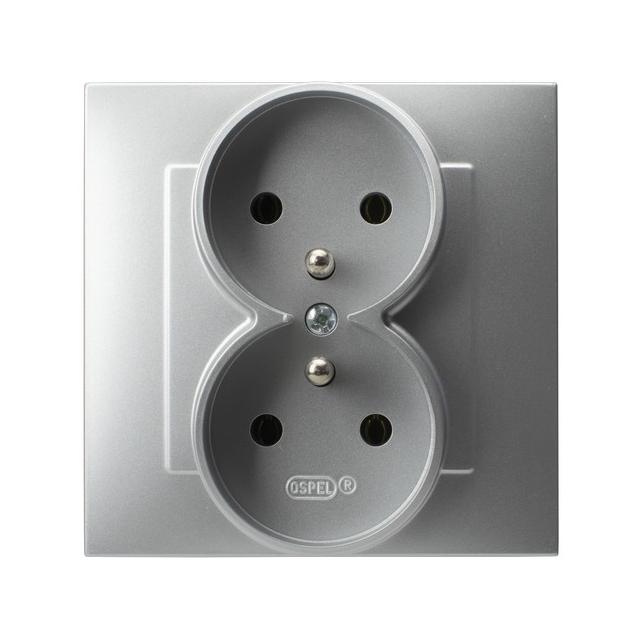 SZAFIR Gniazdo podwójne z uziemieniem kompletne z ramką - kolor srebro