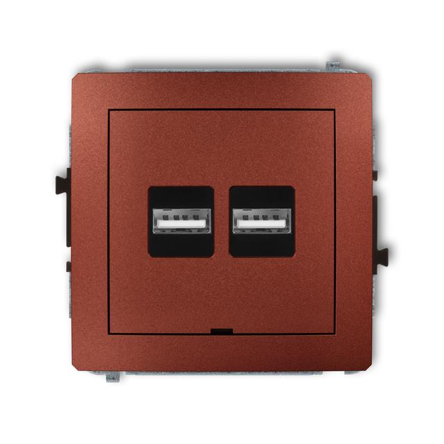 DECO Mechanizm ładowarki USB podwójnej 2xUSB A, 15,5W max., 5V, 3.1A, bez pola opisowego brązowy met