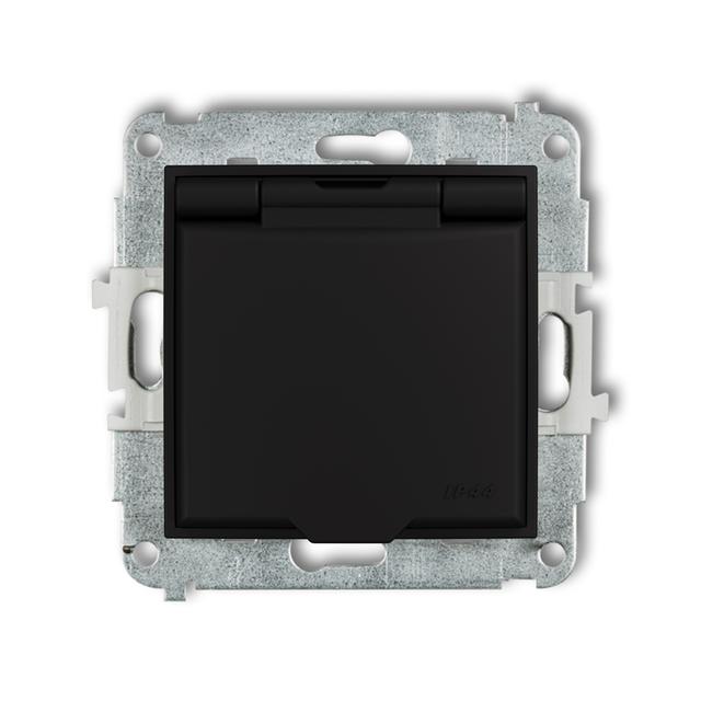MINI Mechanizm gniazda bryzgoszczelnego z uziemieniem 2P+Z (klapka czarny mat, przesłony torów prądo