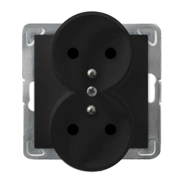 IMPRESJA Gniazdo podwójne z uziemieniem moduł bez ramki - kolor czarny metalik GP-2YRZ/m/33