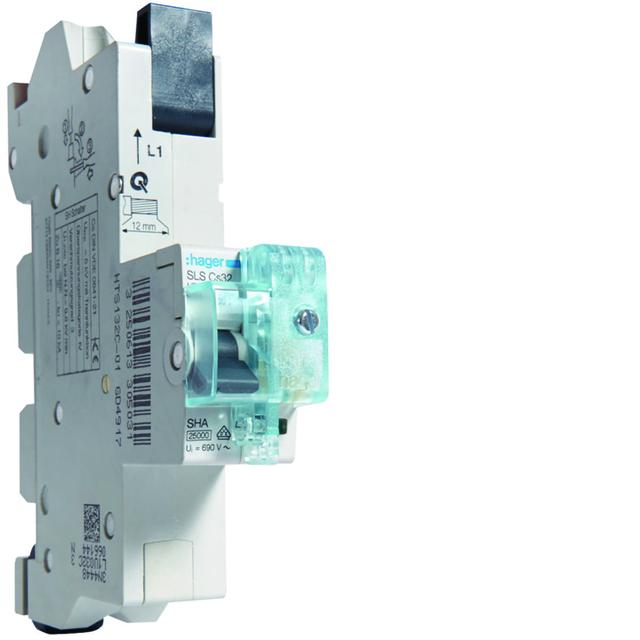 MCB SLS Wyłącznik nadprądowy selektywny 1P Cs 32 A szyny Cu 40-12x5/10mm HTS132C HAGER