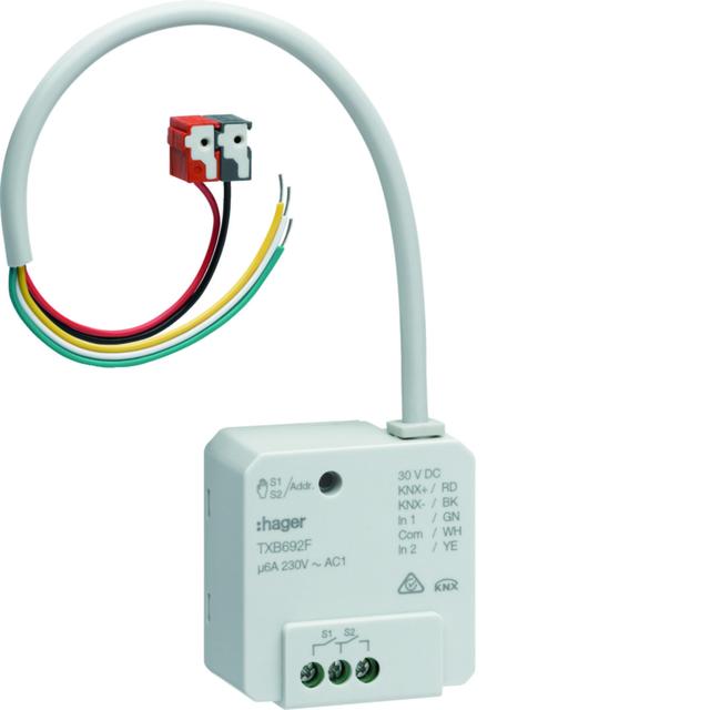 KNX e/s Sterownik załączający/żaluzjowy 2-/1-krotny + wejście 2-krotne p/t 6 A TXB692F HAGER