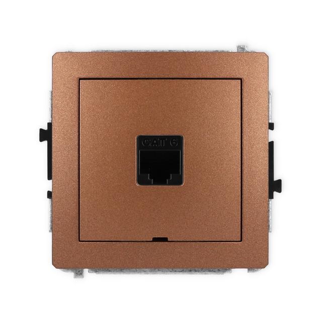 DECO Mechanizm gniazda komputerowego pojedynczego 1xRJ45, kat. 6, 8-stykowy, bez pola opisowego brąz