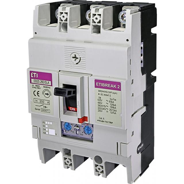 Wyłącznik mocy 3P 16kA wyzw. TM (regul.termiczna i magnetyczna) EB2S 250/3LA 200A 3P 004671887 ETI