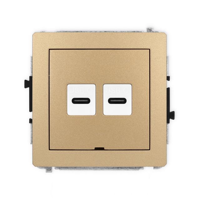 DECO Mechanizm gniazda podwójnego 2xUSB C-C, bez pola opisowego złoty metalik