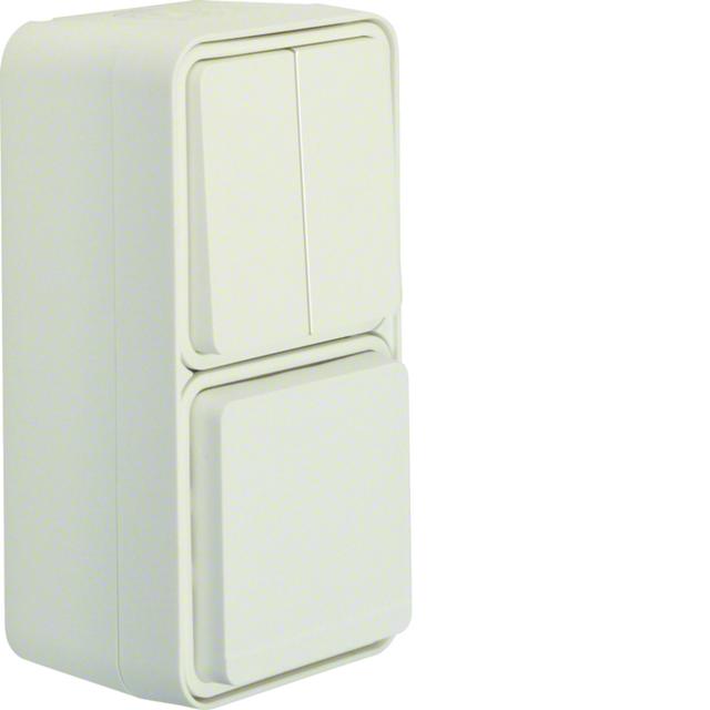 BERKER W.1 Łącznik seryjny z gniazdem SCHUKO pionowy kompletny IP55 biały 47903512 HAGER