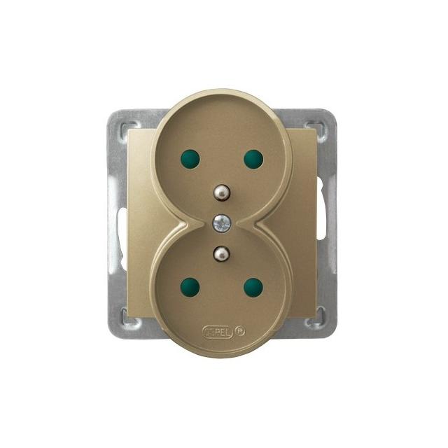IMPRESJA Gniazdo podwójne z uziemieniem z przesłonami torów prądowych, moduł bez ramki - kolor złoty