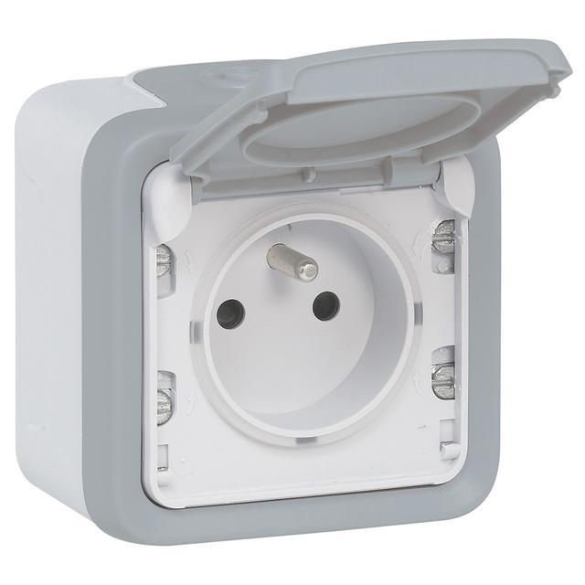 PLEXO55: GNIAZDO POJEDYNCZE 2P+Z Z PRZYSZŁONĄ SZARE KOMPLET 16A-250V~, Legrand