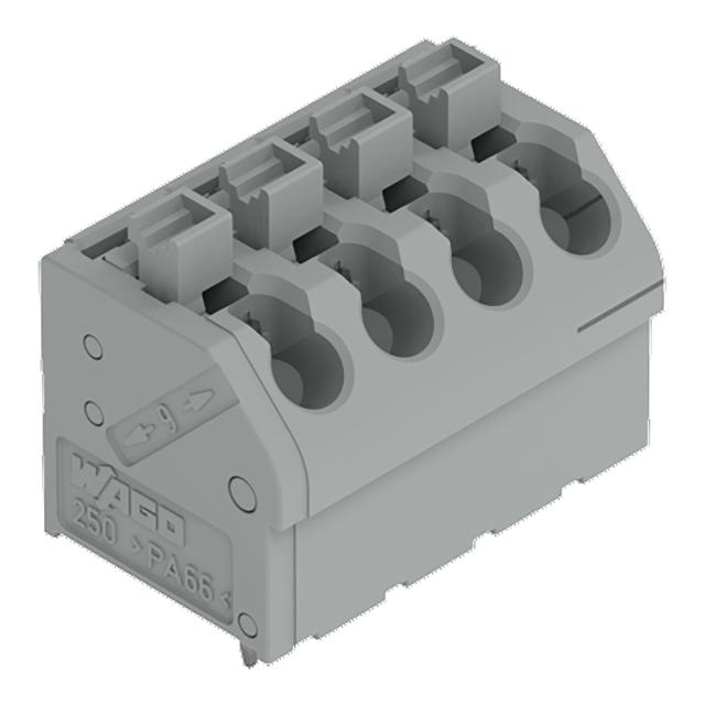 Listwa zaciskowa do płytek drukowanych 4-biegunowa szara raster 5mm /55szt./ 250-504 WAGO