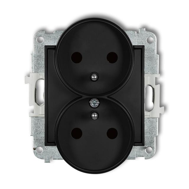ICON Mechanizm gniazda podwójnego do ramki z uziemieniem 2x(2P+Z) (przesłony torów prądowych) czarny