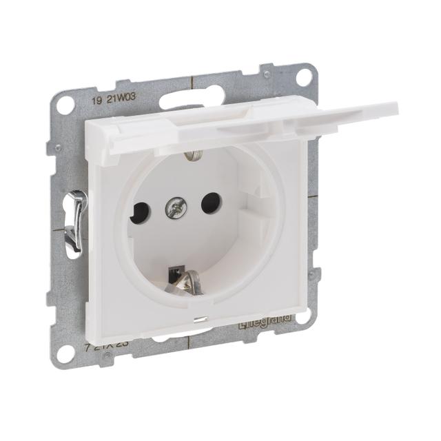 Suno Gniazdo Pojedyncze Z Uziemieniem Schuko 2P+Z 16A 250 V Z Przesłoną IP21 Zaciski Automatyczne Biały 721127 LEGRAND