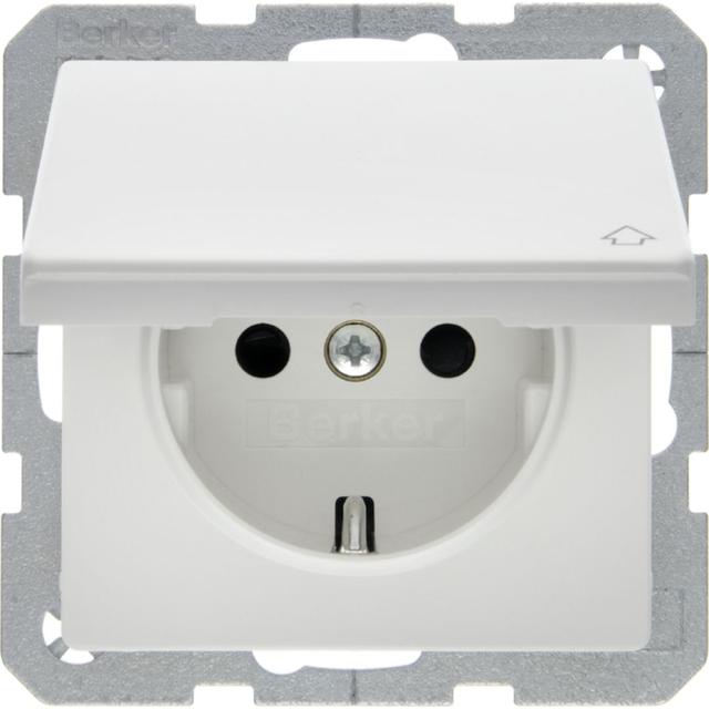 BERKER Q.x Gniazdo SCHUKO z pokrywą biały aksamit 47516069 HAGER