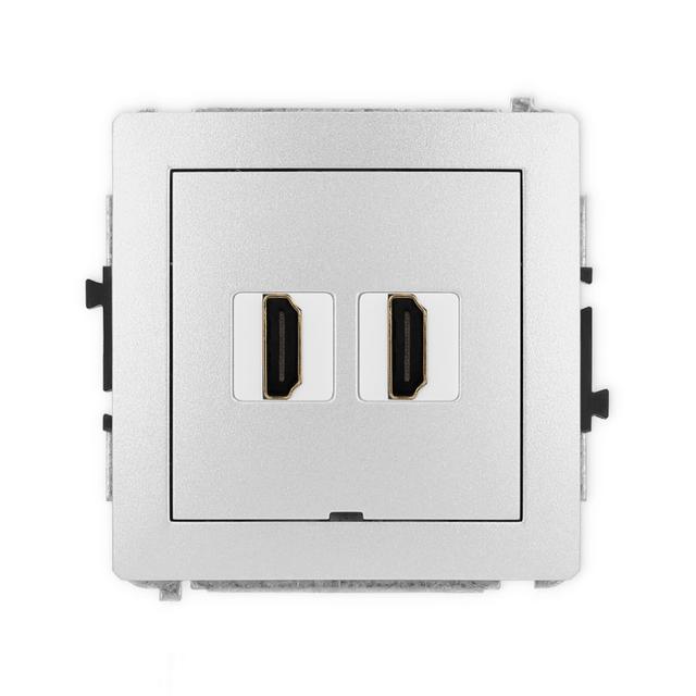 DECO Mechanizm gniazda podwójnego HDMI 2.0, bez pola opisowego srebrny metalik