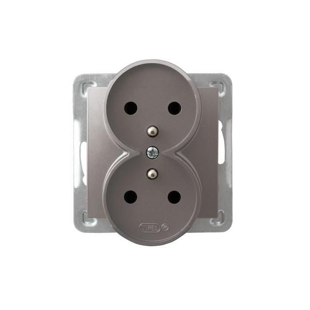 IMPRESJA Gniazdo podwójne z uziemieniem moduł bez ramki - kolor tytan GP-2YRAZ/m/23