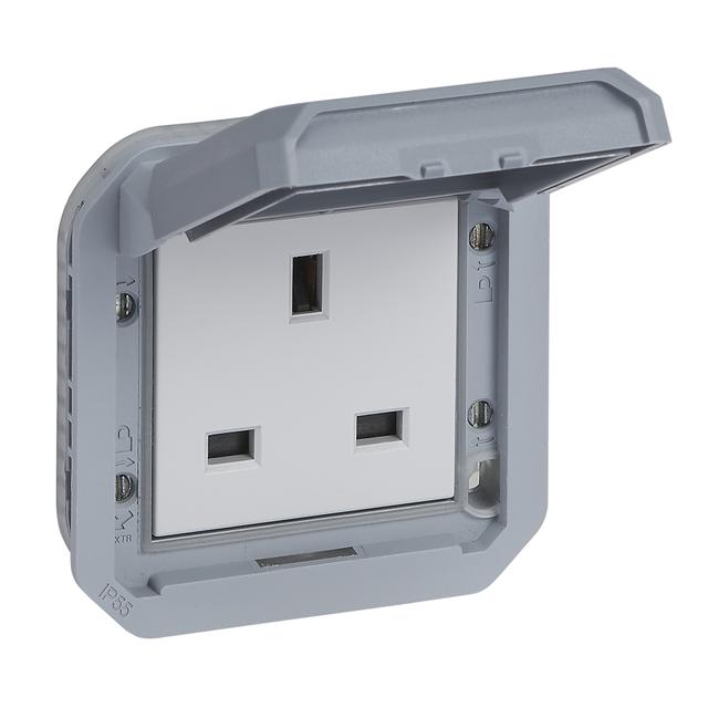 NOWE PLEXO - GN. STD. BRYTYJSKI 2P +Z ZACISKI ŚRUB MECHANIZM 13A-250V SZARE 069585L LEGRAND