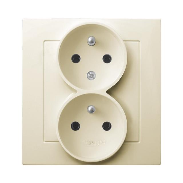 AS Gniazdo podwójne z uziemieniem z funkcją niezamienności faz, kompletne z ramką - kolor ecru