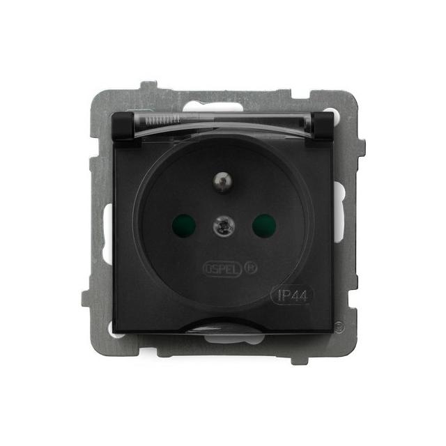 AS Gniazdo bryzgoszczelne z uziemieniem IP-44 z przesłonami torów prądowych wieczko dymne - kolor cz