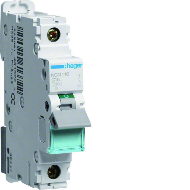 MCB Wyłącznik nadprądowy 10kA/15kA 1P C 16A NCN116 HAGER