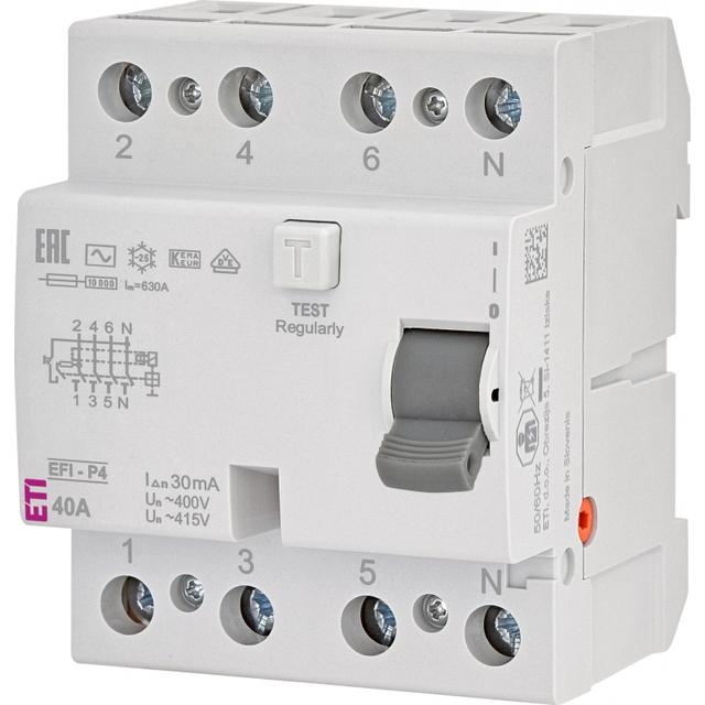 Wyłącznik różnicowoprądowy EFI-P4 AC 40/0.03 3P+N 40A 30mA Typ AC 002061612 ETI
