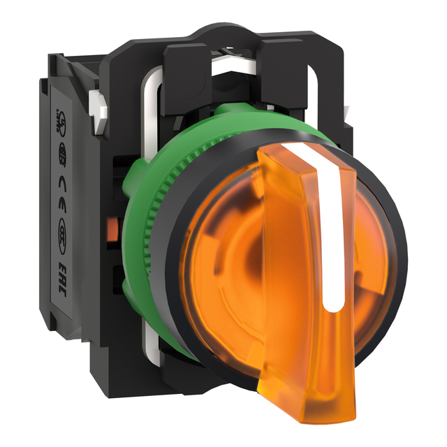 Harmony XB5 Przełącznik 3 położeniowy pomarańczowy LED 24V piórko krótkie plastikowy stabilny XB5AK135B5 Schneider