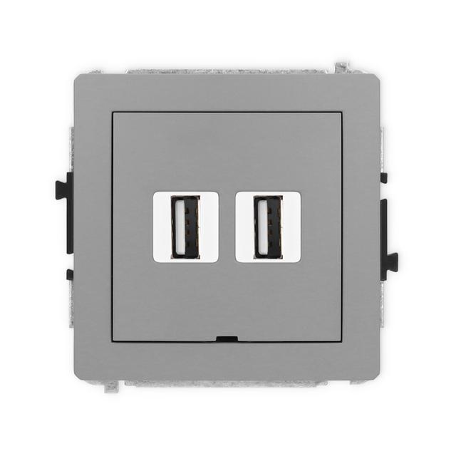 DECO Mechanizm gniazda podwójnego 2xUSB A-A 2.0, bez pola opisowego szary mat