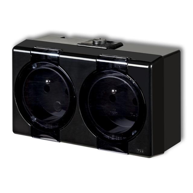 SENIOR Gniazdo podwójne z uziemieniem 2x(2P+Z) (klapka dymna) czarny