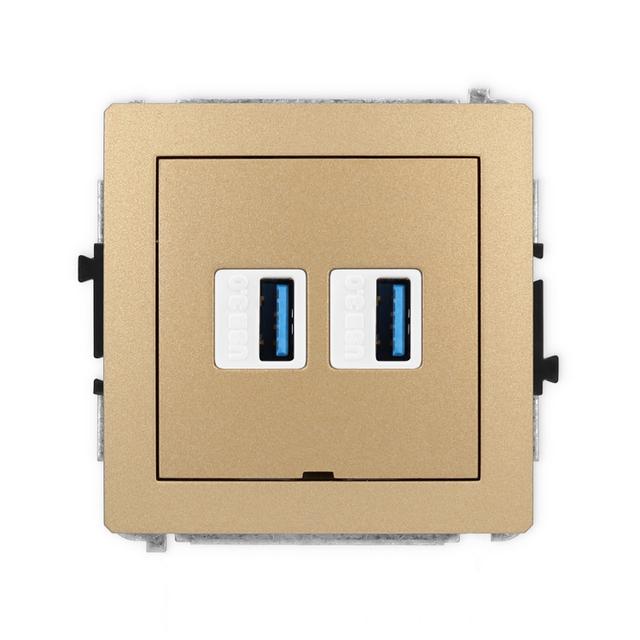 DECO Mechanizm gniazda podwójnego 2xUSB A-A 3.0, bez pola opisowego złoty metalik