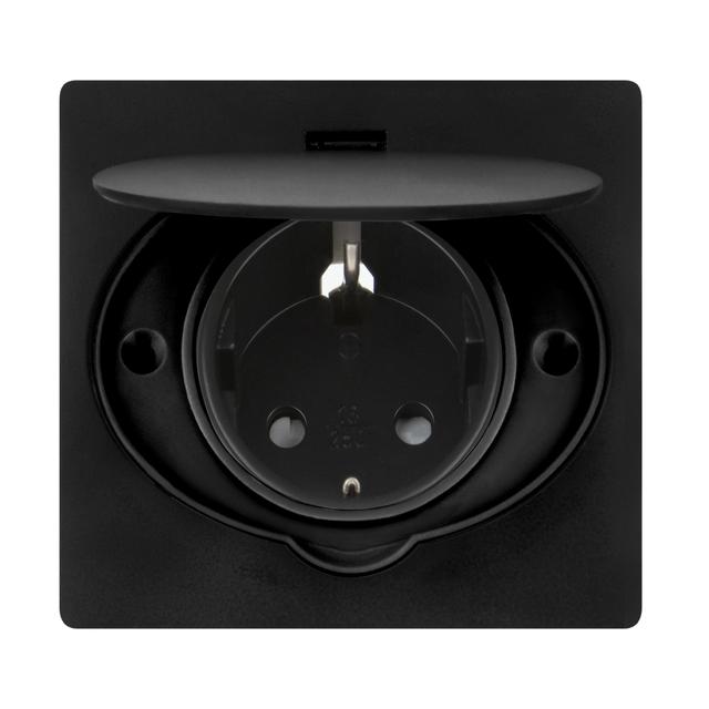 Hermetyczne gniazdo elektryczne, IP44, 1x2P+Z(Schuko), czarne