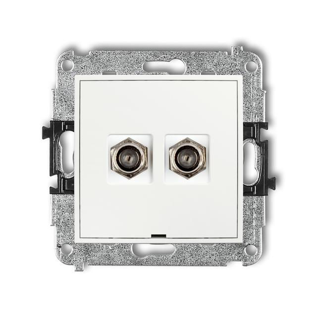 MINI Mechanizm gniazda antenowego podwójnego typu F (SAT) niklowany, bez pola opisowego biały mat