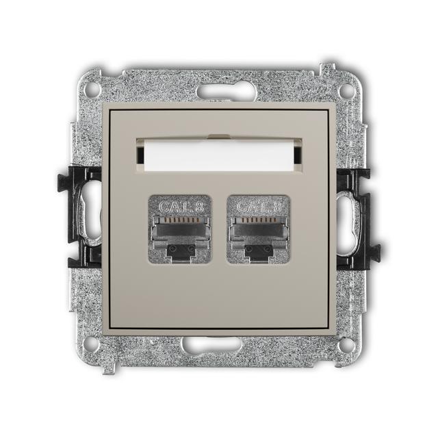 ICON Mechanizm gniazda komputerowego podwójnego 2xRJ45, kat. 8, ekranowany, 8-stykowy taupe