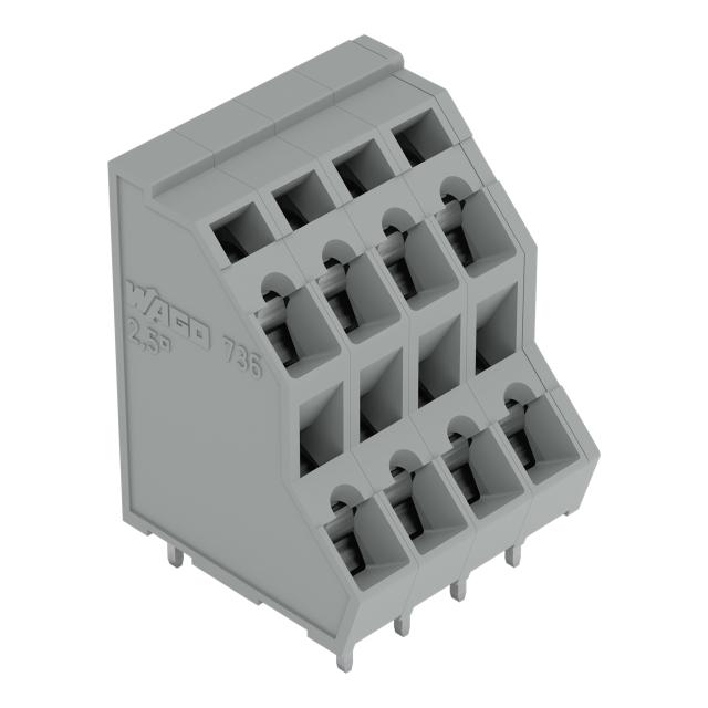 Listwa zaciskowa 2‑piętrowa do płytek drukowanych 8‑torowa szara raster 5mm 736‑108 /42szt./ WAGO