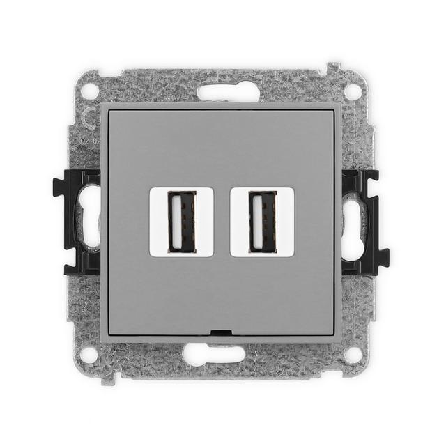 MINI Gniazdo podwójne 2xUSB A-A 2.0, bez pola opisowego szary mat 27MGUSBBO-2 KARLIK