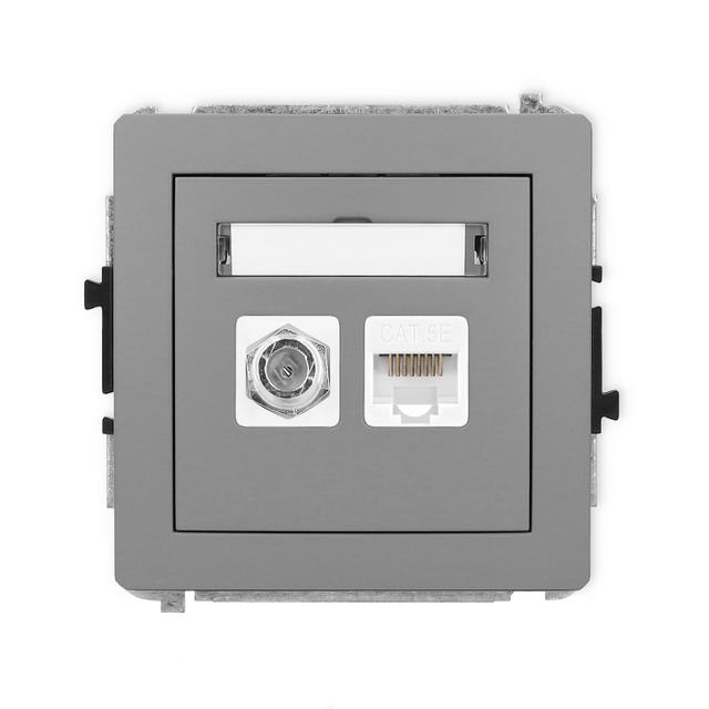 DECO Mechanizm gniazda antenowego poj. typu F (SAT) + gniazda komp. poj. 1xRJ45, kat. 5e, 8-stykowy