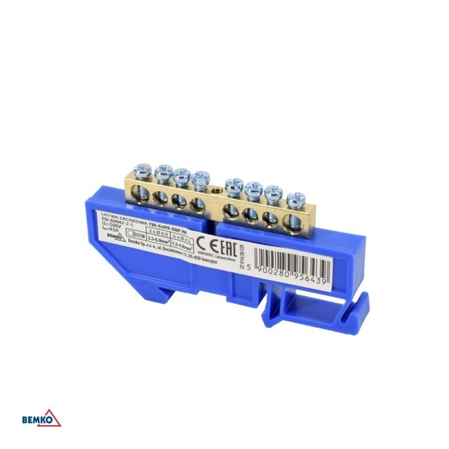 LISTWA ZACISKOWA NA SZYNĘ 6x9 8-TOROWA NIEBIESKA