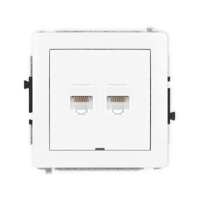 DECO Gniazdo podwójne komputerowe 2xRJ45, kat. 5e, 8-stykowy, bez pola opisowego biały mat 25DGKBO-2 KARLIK
