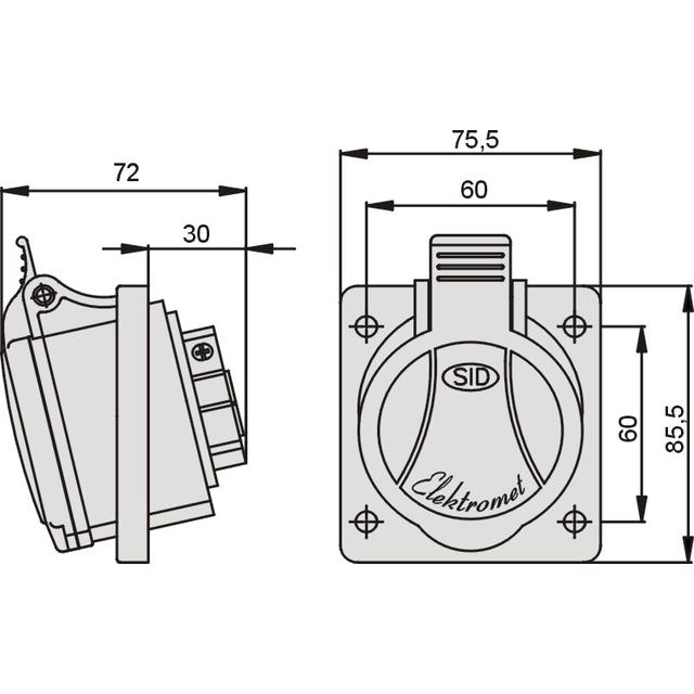 Gniazdo Tablicowe Skośne GTS 16/4 Gniazdo 16A/400V 3P+Z