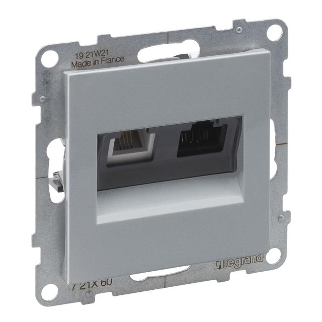SUNO - Gniazdo RJ 11 + RJ 45/KAT 6 UTP, Aluminium, Legrand