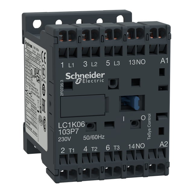 Stycznik mocy miniaturowy I=6A AC-3 styk pom. 1 NO nap. cewki 230 V AC LC1K06103P7 Schneider