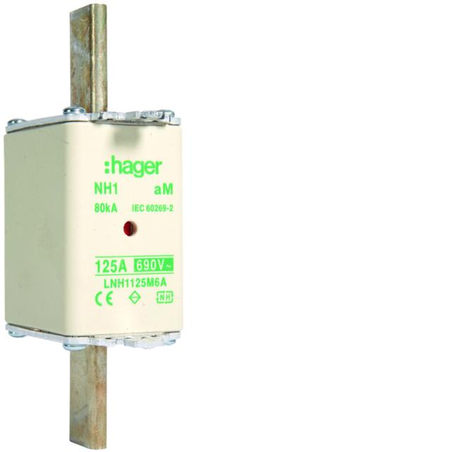 Wkładka bezp. nożowa NH1 wsk.podw. uchwyt nieiz. aM 125A 690 VAC LNH1125M6A HAGER
