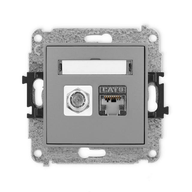 MINI Mechanizm gniazda antenowego poj. typu F (SAT) + gniazda komp. poj. 1xRJ45, kat. 6 ekranowany,