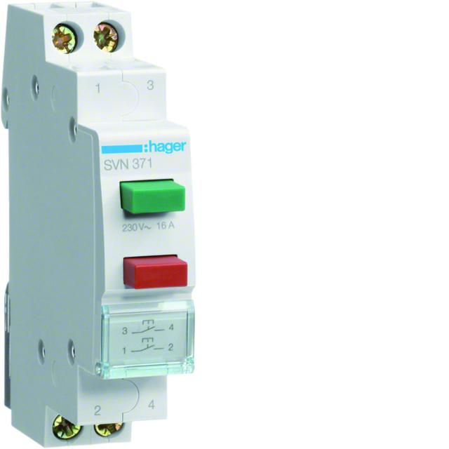 Przycisk sterowniczy 2x 1NO zielony i czerwony Ith=16A 230VAC SVN371 HAGER