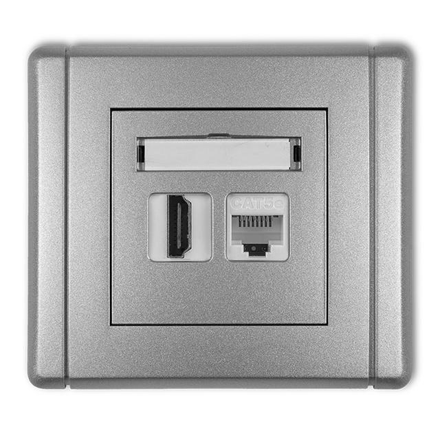 FLEXI Gniazdo pojedyncze HDMI 2.0 + gniazdo komp. poj. 1xRJ45, kat. 5e, 8-stykowe srebrny metalik