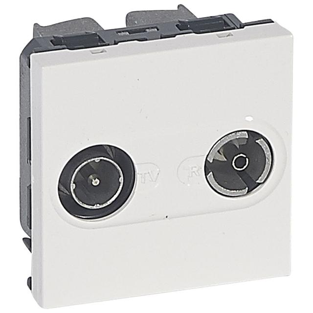 MOSAIC GNIAZDO POJEDYNCZE TV-RD PRZELOTOWE - 2 MODYŁU BIAŁE TŁUMIENIE 14 DB, Legrand