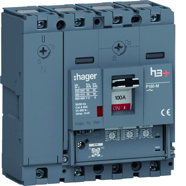 MCCB Wyłącznik mocy h3+ P160 4P 100A 50kA LSnI HMS101GC HAGER