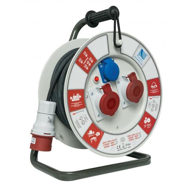 Przedłużacz zwijany na bębnie guma PBS H05RR-F 5x2,5 - 30m, 1xGZ16A, 2x16A/5p (400V), IP44 biały 1104-30 B.1104-30 PAWBOL