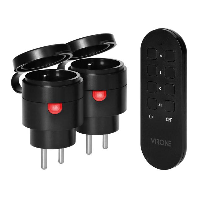 Zestaw bezprzewodowych gniazd MINI Schuko, sterowanych pilotem 2+1, 2300W, IP44