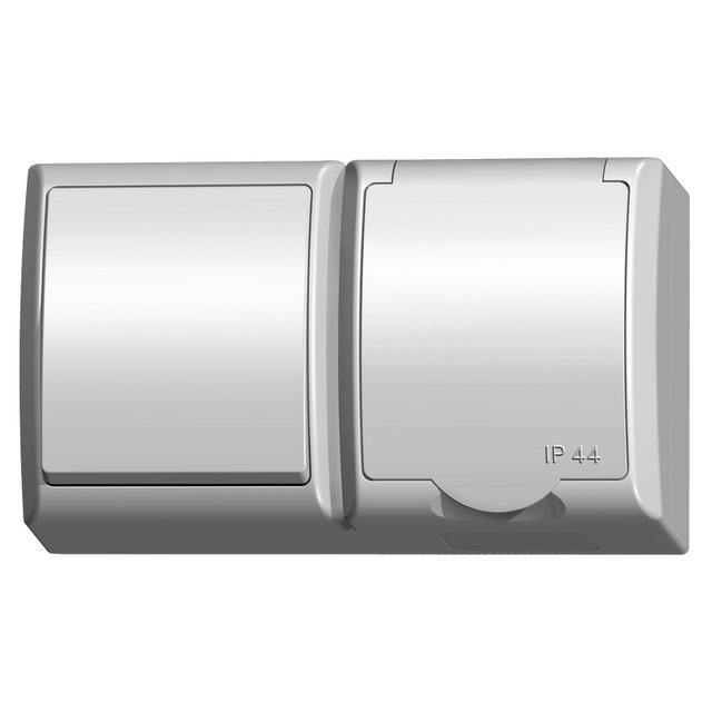 FALA Łącznik jednobiegunowy + gniazdo pojedyncze schuko wieczko w kolorze wyrobu - kolor biały